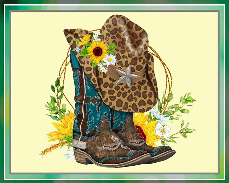 Western Boots And Hat, Cowboy Boots And Hat, Leopard Print, Floral, Sunflower, Sublimation, Waterslide, Digital Download, Instant Download 859398358
