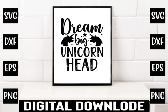 Dream big unicorn head t shirt vector illustration
