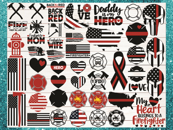 49 firefighter thin red line svg bundle, distressed flag, wife, mom, maltese cross, daddy, back the red, firefighter heart, digital files 867276318