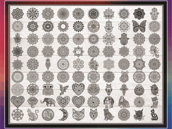 Bundle 100 flower mandala designs, svg png jpg, mandala svg files for cricut, clipart vector, mandala cut file, flowers, animal shapes 877146316