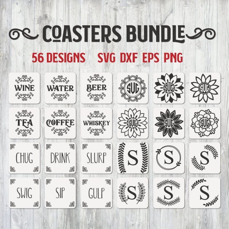 Coaster Bundle Designs, Drink Coaster Svg, Wine Saying Svg, Beer Quote Svg, Coffee Coaster Svg, Floral Monogram Svg, Tea Saying Svg 797594308