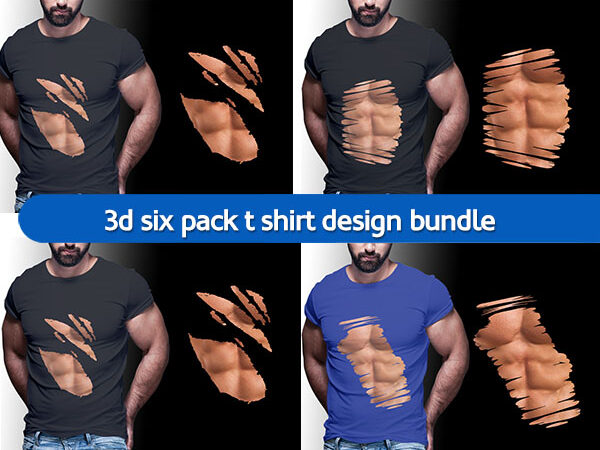 3d six pack t shirt design bundle