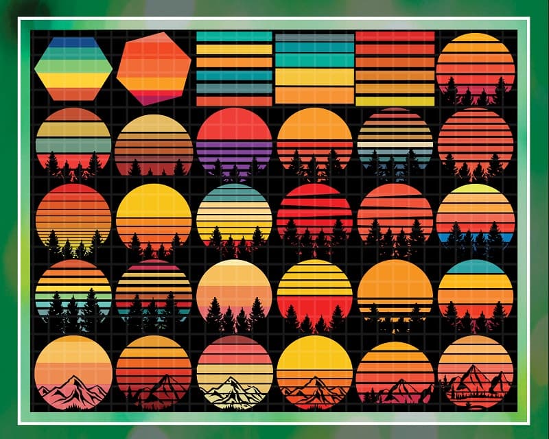 194 Designs Retro Vintage Sunset SVG PNG Big Bundle, Retro Circle, Vintage Circle, Sunset silhouette, Sunset Cut Files, Digital Download 830384166