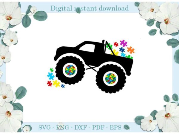 Autism day gifts, truck puzzle gifts diy crafts svg files for cricut, silhouette sublimation files, cameo htv print t shirt vector
