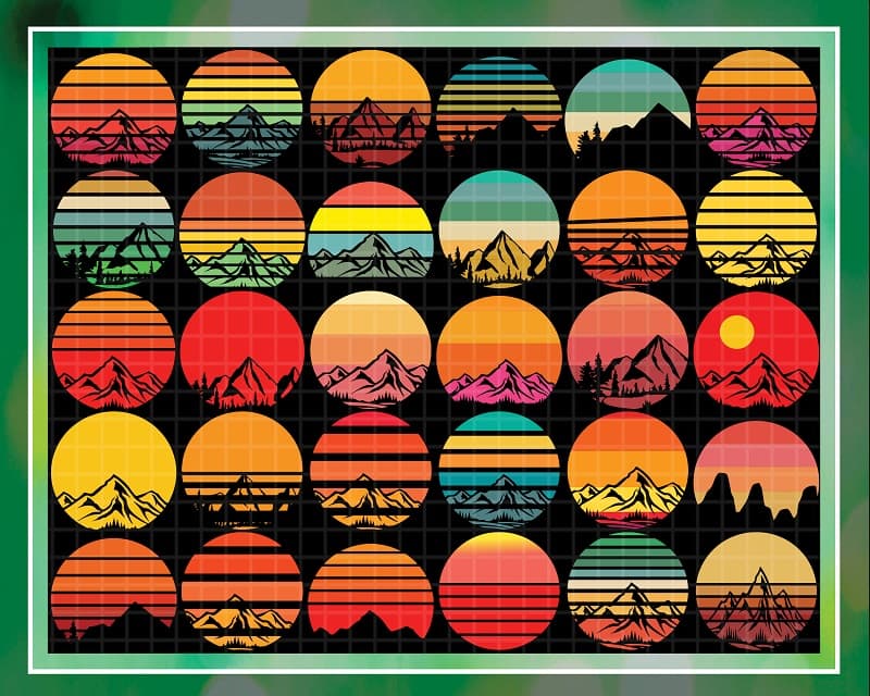 194 Designs Big Bundle sunset, Retro vintage sunset svg, png, Retro circle, vintage circle, cut file, Sunset silhouette, Digital Download 830384166