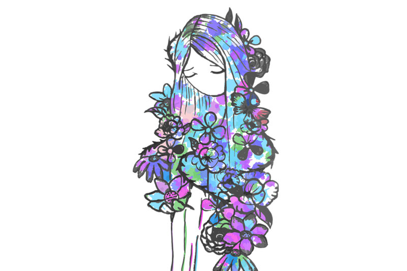 Hand drawing beautiful girl with flowers. For t-shirt design, poster, banner and other design. - Buy t-shirt designs Hand drawing beautiful girl with flowers. For t-shirt design, poster, banner and other design. - Buy t-shirt designs