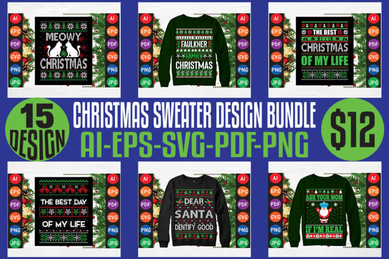 Christmas Sweater And T-shirt Design Bundle