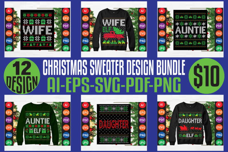 Christmas Sweater And T-shirt Design Bundle