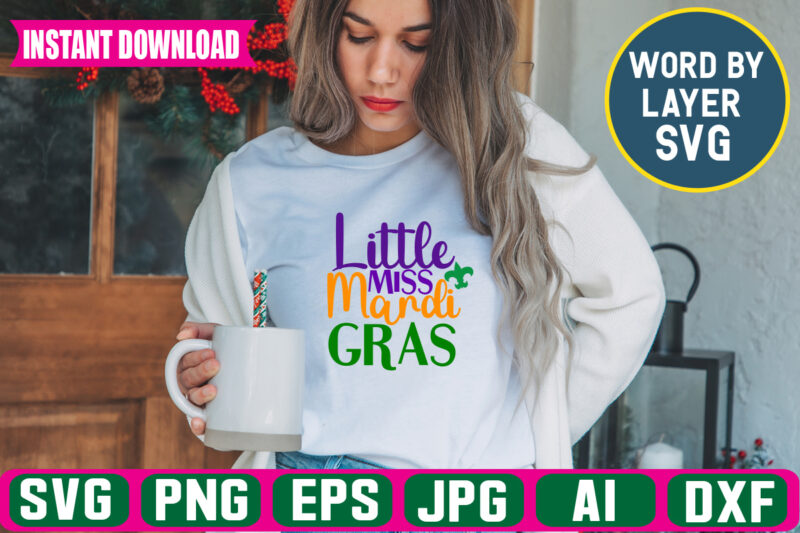 Little Miss Mardi Gras Svg Vector T-shirt Design