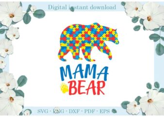 Autism Awareness Mama Bear Puzzle Gift Ideas Diy Crafts Svg Files For Cricut, Silhouette Sublimation Files, Cameo Htv Print t shirt vector
