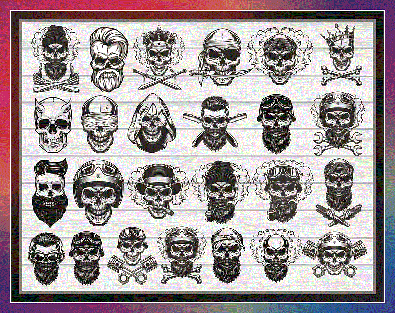 Bundle 25 Designs Skull PNG, Skull Clipart PNG, Skull Cut Files For Silhouette, Skull Files for Cricut, Skull Vector, Sublimation Designs 881695021