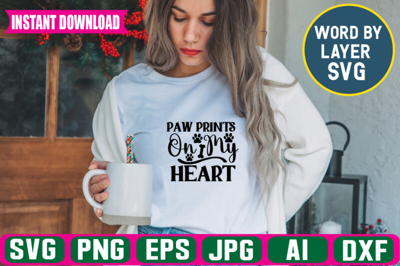Paw Prints On My Heart Svg Vector T-shirt Design