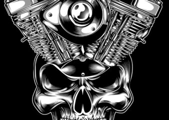 SKULL AND MACHINE OF MOTORCYCLE ILLUSTRATION t shirt template vector