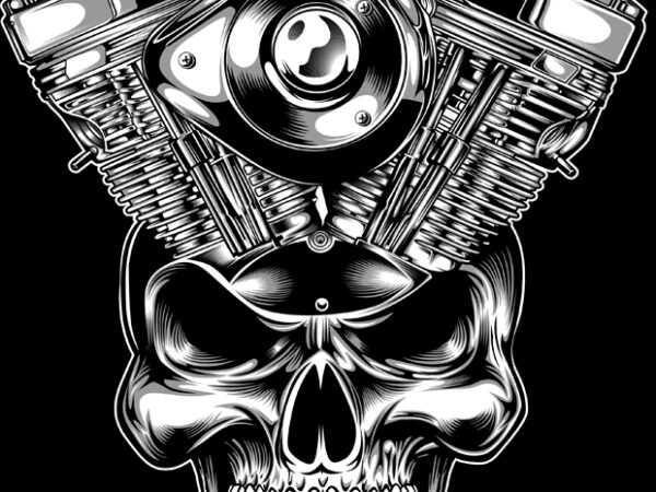 Skull and machine of motorcycle illustration t shirt template vector