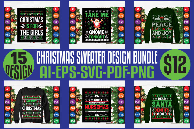 Christmas Sweater And T-shirt Design Bundle