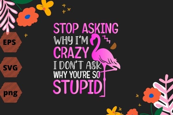 Funny Flamingo Stop Asking Why I’m Crazy I Don’t Ask Stupid T-Shirt design svg, Flamingo Stop Asking Why I’m Crazy I Don’t Ask Stupid png, Flamingo, funny, saying, quote