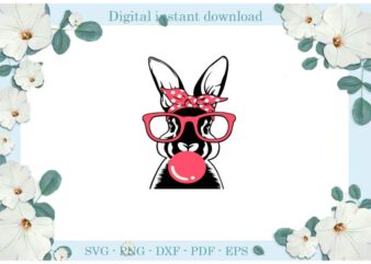 Happy Easter Day Bunny Wear Glass Diy Crafts Christian Bunny Svg Files For Cricut, Easter Sunday Silhouette Easter Basket Sublimation Files, Cameo Htv Print