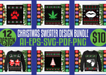 Merry Christmas sweater design bundle, merry Christmas t-shirt design bundle, Christmas svg bundle, winter svg, Santa svg, holiday, merry Christmas, happy new year, Christmas bundle png-svg-ai-eps-pdf-dxf