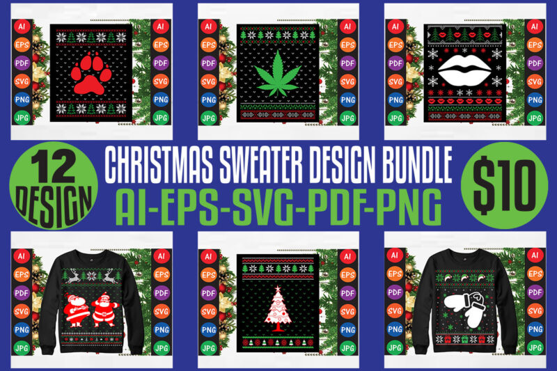 Merry Christmas sweater design bundle, merry Christmas t-shirt design bundle, Christmas svg bundle, winter svg, Santa svg, holiday, merry Christmas, happy new year, Christmas bundle png-svg-ai-eps-pdf-dxf