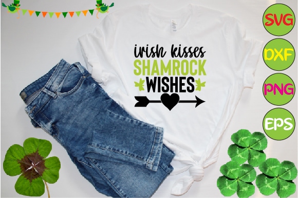 Irish kisses shamrock wishes t shirt design for sale