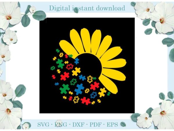 Autism awareness puzzle sunflower gifts diy crafts svg files for cricut, silhouette sublimation files, cameo htv print t shirt vector