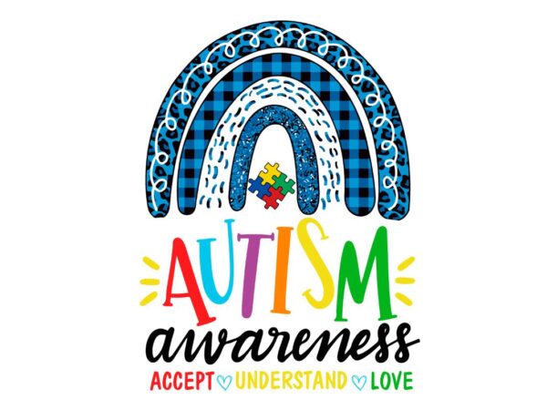 Blue rainbow autism awareness support svg sublimation files t shirt template