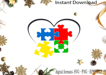 Autism Awareness Heart Puzzle SVG Sublimation Files t shirt vector