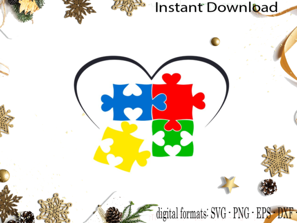 Autism awareness heart puzzle svg sublimation files t shirt vector
