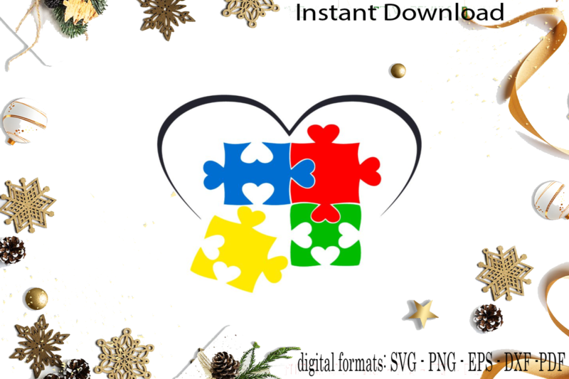 Autism Awareness Heart Puzzle SVG Sublimation Files