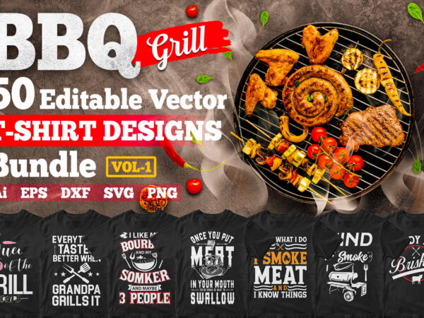 BBQ Grill 50 editable vector t-shirt designs bundle