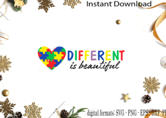 Autism Awareness Heart Puzzle Different Is Beautiful SVG Sublimation Files t shirt vector