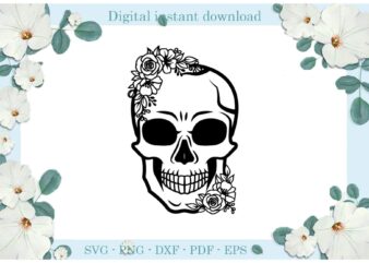 Trending gifts, Skull Head With Flower Diy Crafts Skull Svg Files For Cricut, Flower Skull Silhouette Sublimation Files, Cameo Htv Prints t shirt designs for sale