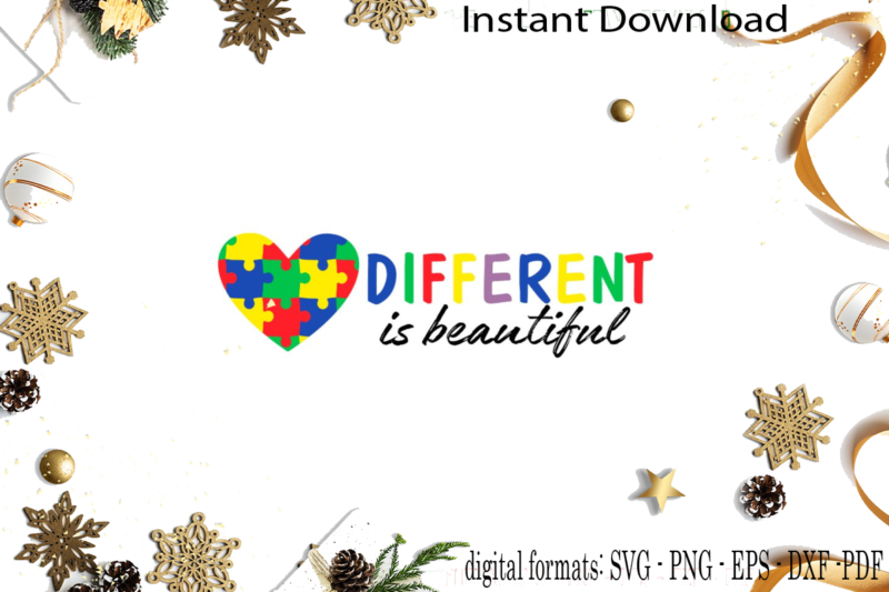 Autism Awareness Heart Puzzle Different Is Beautiful SVG Sublimation Files