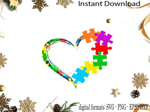 Autism awareness heart puzzle svg sublimation files t shirt vector