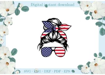 Trending gifts, American Flag American Glasses Women Wear Turban Diy Crafts American Flag Svg Files For Cricut, Women Wear Turban Silhouette Sublimation Files, Cameo Htv Prints