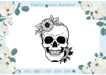 Trending gifts, Flower Skull Smile Skull Diy Crafts Skull Head Svg Files For Cricut, Smile Skull Silhouette Sublimation Files, Cameo Htv Prints t shirt designs for sale