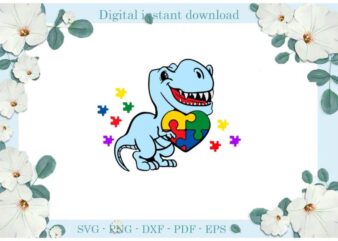 Autism Awareness Dinosaur Rex Puzzle Diy Crafts Svg Files For Cricut, Silhouette Sublimation Files, Cameo Htv Print