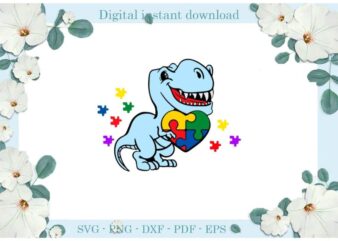 Autism Awareness Dinosaur Rex Puzzle Diy Crafts Svg Files For Cricut, Silhouette Sublimation Files, Cameo Htv Print t shirt vector