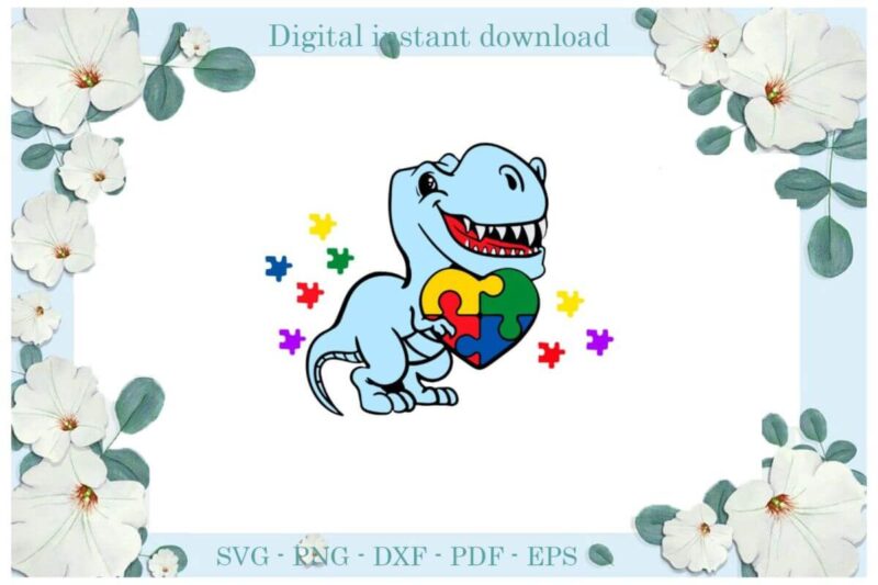 Autism Awareness Dinosaur Rex Puzzle Diy Crafts Svg Files For Cricut, Silhouette Sublimation Files, Cameo Htv Print