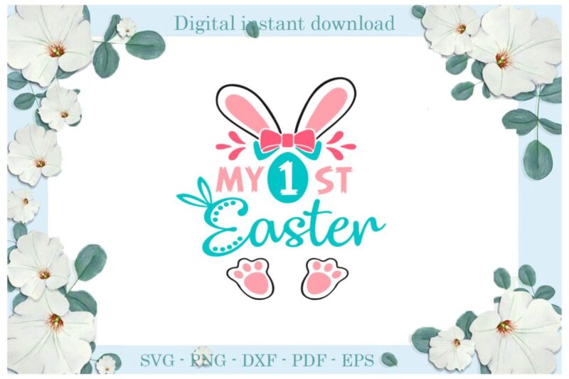 Easter Day Gifts Pink My 1st Easter Diy Crafts Rabbit Svg Files For Cricut, Easter Sunday Silhouette Pink Sublimation Files, Cameo Htv Print