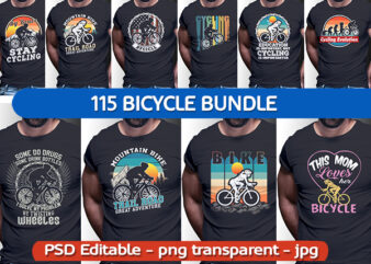 115 BICYCLE Vintage Retro Tshirt Designs Bundle Editable