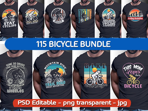 115 bicycle vintage retro tshirt designs bundle editable