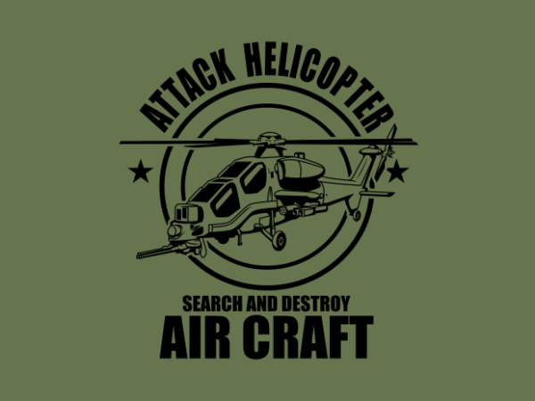 Attack helicopter green t shirt vector