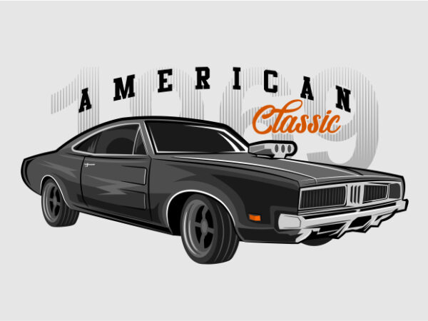 Car illustration american classic 69 t shirt vector file