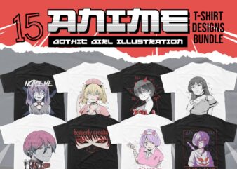 Anime Gothic Girl T-shirt Designs Bundle, Dark Anime Japanese Vector Illustration, Urban Street Anime Japanese,