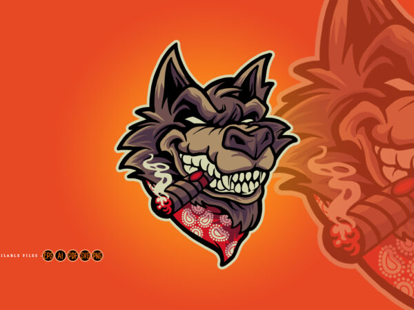 Wolf head cigar logo mascot t shirt design for sale