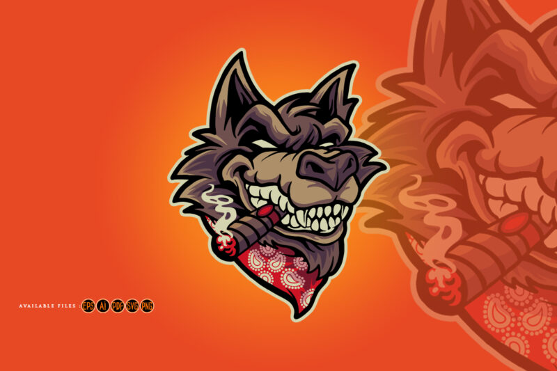 Wolf head cigar logo mascot