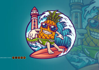 Pineapple surf summer logo mascot t shirt illustration