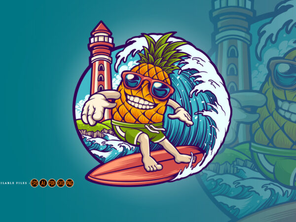 Pineapple surf summer logo mascot t shirt illustration