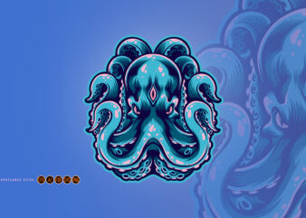 The Angry Octopus Mascot Logo Kraken Illustrations t shirt designs for sale